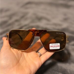 True Religion Gold and Brown Sunglasses